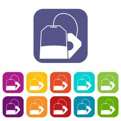 Teabag icons set vector illustration in flat style in colors red, blue, green, and other