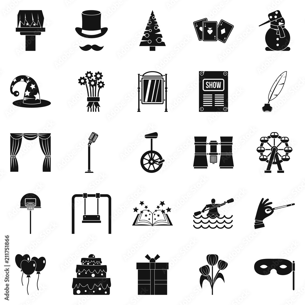 Poster magic performance icons set. simple set of 25 magic performance icons for web isolated on white back