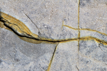 Grey stone surface texture with cracks and erosion. Sea limestone.