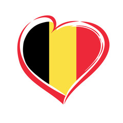 Love Belgium emblem with heart in national flag color. National holiday in Belgium 4 October 1830 vector greetings card. Celebration Belgian anniversary of independence 19 April 1839