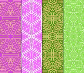 Vector seamless patterns set in trendy mono line style. Geometric textures.