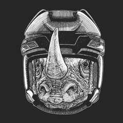 Wild animal wearing hockey helmet. Print for t-shirt design.