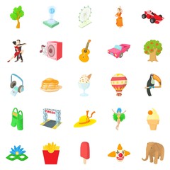 Street dance icons set. Cartoon set of 25 performance icons for web isolated on white background