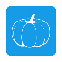 Icono plano dibujo calabaza en cuadrado azul