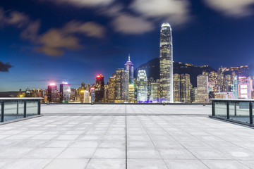 Panoramic skyline and modern business office buildings with empty road,empty concrete square floor