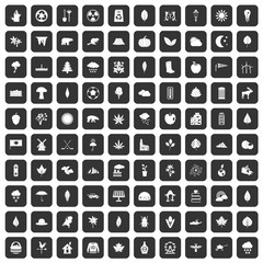 100 leaf icons set in black color isolated vector illustration
