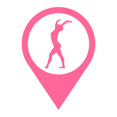 Icono plano localizacion silueta mujer gimnasia en suelo rosa