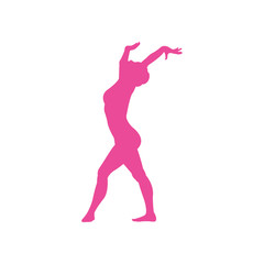 Fototapeta na wymiar Icono plano silueta mujer gimnasia en suelo en color rosa