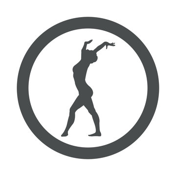 Icono plano silueta mujer gimnasia en suelo en circulo gris
