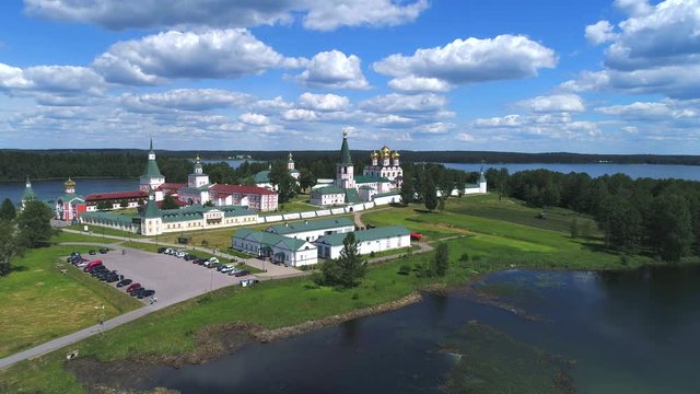 View at the Valdai Iversky Bogoroditsky Svyatoozersky monastery. Valdai. Russia