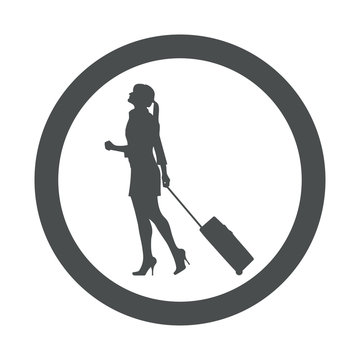 recommend clip art: Icono plano silueta mujer con maleta con ruedas en circulo color gris