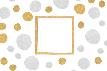 Gold and silver glitter square frame paper cut on white background - isolated