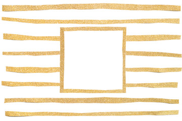 Gold glitter square frame paper cut on white background - isolated