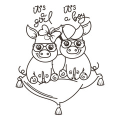 Cute cartoon baby pig in a cool sunglasses