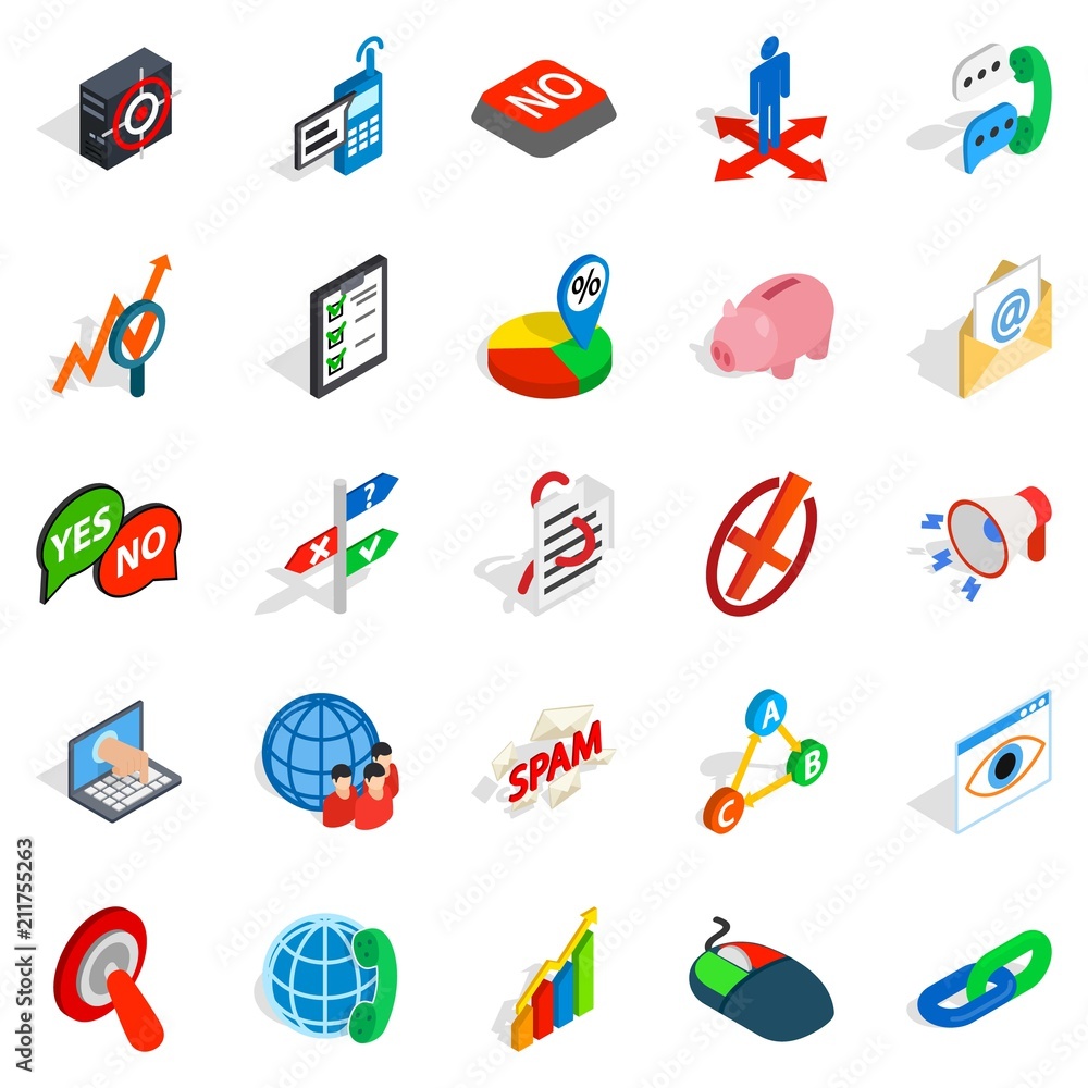 Poster help business icons set. isometric set of 25 help business vector icons for web isolated on white ba