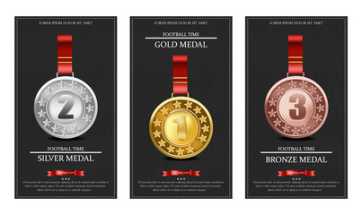 Golden, silver and bronze medals Vector illustrations - obrazy, fototapety, plakaty