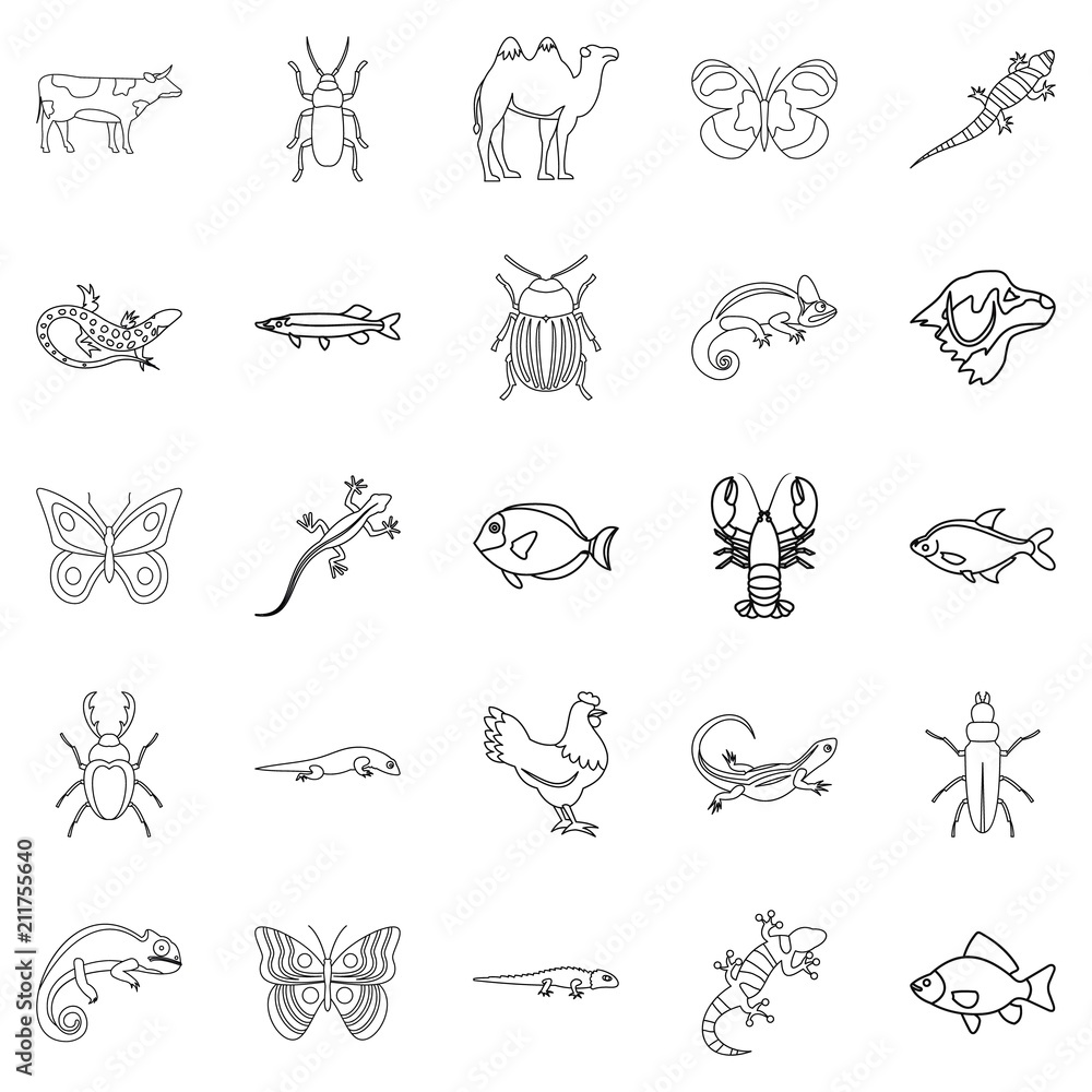 Poster animals from desert icons set. outline set of 25 animals from desert vector icons for web isolated o
