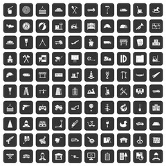 100 lorry icons set in black color isolated vector illustration