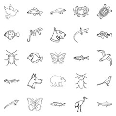 City animals icons set. Outline set of 25 city animals vector icons for web isolated on white background