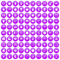 100 apple icons set in purple circle isolated on white vector illustration