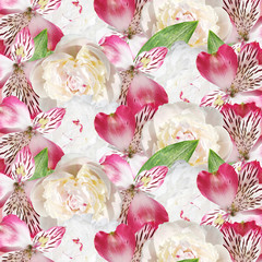 Beautiful floral background of alstroemerias and peonies  