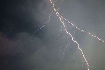 The discharge of lightning in the sky as a background