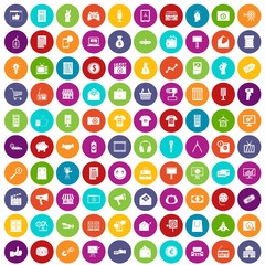 100 marketing icons set in different colors circle isolated vector illustration