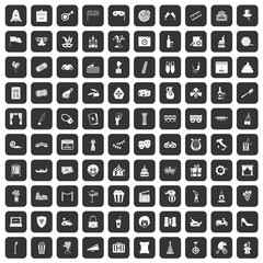 100 mask icons set in black color isolated vector illustration