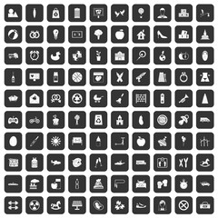 100 maternity leave icons set in black color isolated vector illustration