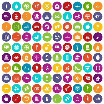 100 maternity leave icons set in different colors circle isolated vector illustration