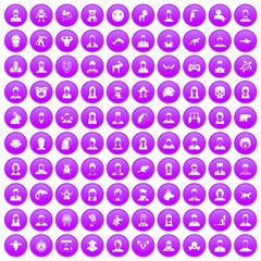 100 avatar icons set in purple circle isolated on white vector illustration