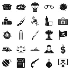 Antiterrorism icons set. Simple set of 25 antiterrorism icons for web isolated on white background