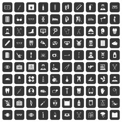 100 medical treatmet icons set in black color isolated vector illustration