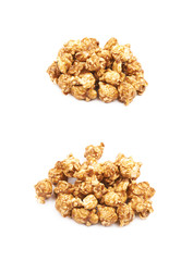 Caramel coated popcorn isolated