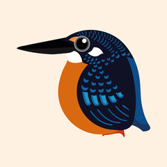 Kingfisher bird cartoon, Blyth's kingfisher cartoon vector.