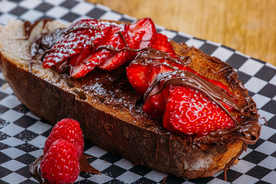 Toast with chocolate and strawberry