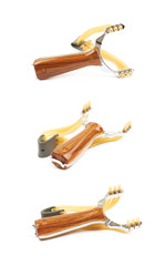 Wooden slingshot toy isolated
