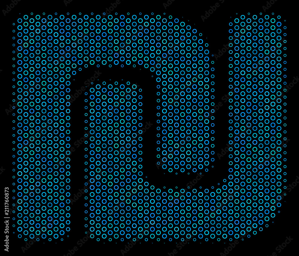 Aufkleber halftone shekel mosaic icon of empty circles in blue color tints on a black background. vector empty