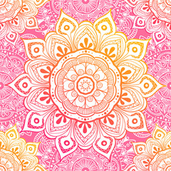 Seamless ethnic pattern with floral motives. Mandala stylized print template for fabric and paper. Boho chic design. Summer fashion.