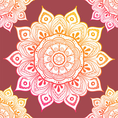Seamless ethnic pattern with floral motives. Mandala stylized print template for fabric and paper. Boho chic design. Summer fashion.