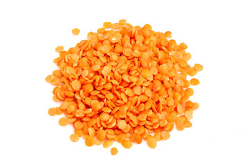 Red lentils isolated.