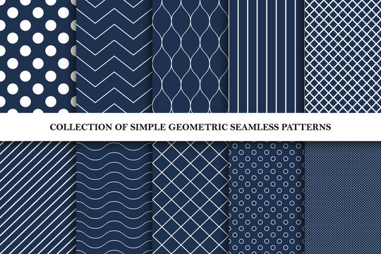 Collection of classic seamless simple patterns - vector geometric backgrounds