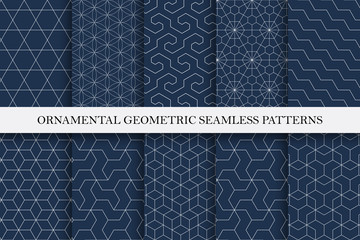 Collection of seamless ornamental vector patterns. Geometric oriental design.