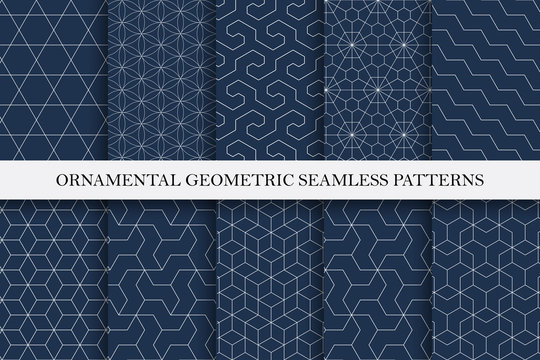 Collection of seamless ornamental vector patterns. Geometric oriental design.