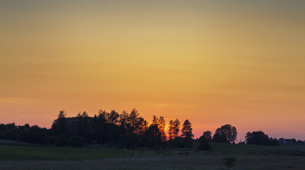 Scenic Sunset over Green Fields