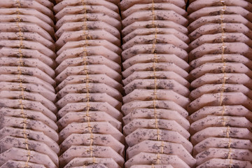 Rows of the arranged teabags for the background