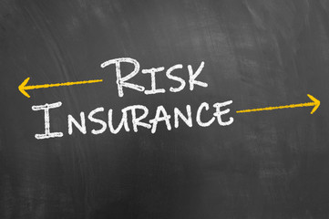 Obraz premium Risk insurance text on blackboard or chalkboard.