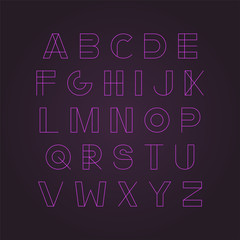 Modern neon font - minimalistic design. Vector English alphabet
