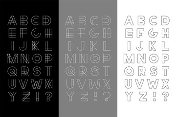 Vector set of three trendy english alphabets - minimalistic modern fonts. Stylish latin letters