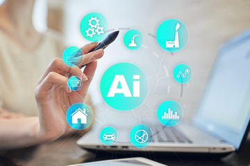 AI, Artificial intelligence, machine learning, neural networks and modern technologies concepts. IOT and automation.